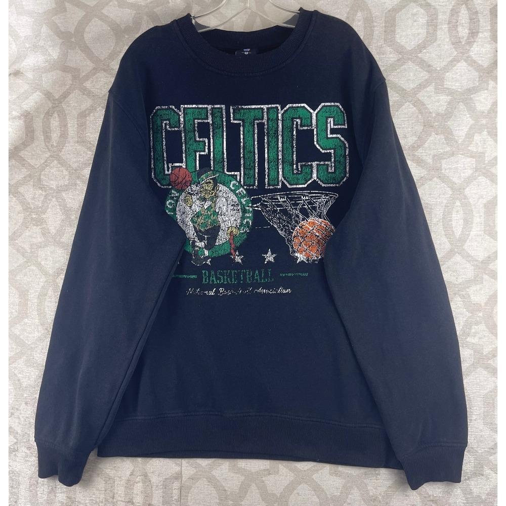NBA Boston Celtics Basketball Crewneck Sweatshirt Black Large Vintage Style